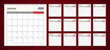 Wall Calendar Template For 2022 Year. Holiday And Event Planner, Week Starts On Monday.