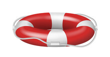 Rescue Rubber Lifebuoy Side View Template With Red Stripes And Rope. Lifebelt Ring For Water Rescue