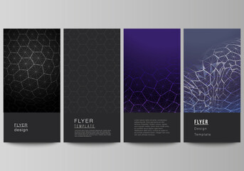 Poster - The minimalistic vector illustration layout of flyer, banner design templates. Digital technology and big data concept with hexagons, connecting dots and lines, polygonal science medical background.