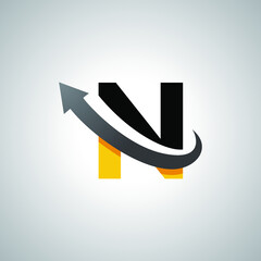 Wall Mural - Arrow letter N logo design, creative letter mark suitable for company brand identity, business chart/graph logo template swoosh logo, black and yellow concept.