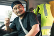 © Nuad Contributor - happy smiling asian men owner truck driver holding banknote Wage transportation Currency US dollar