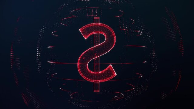 Wall Mural - Futuristic red digital US dollar symbol seamless loop. Financial worldwide USD currency and technology in modern age. Forex, currency trading, stock market and business concept looping 3D animation