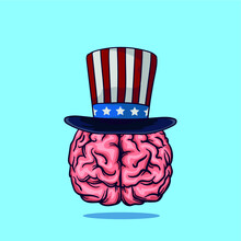 A Brain  With An Uncle Sam Hat And Blue Background