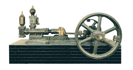 Part of vintage stationary steam engine isolated on a white background with clipping path