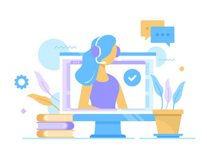 Poster - Customer support. Vector illustration. Customer service, online help, technical support, helpline concepts