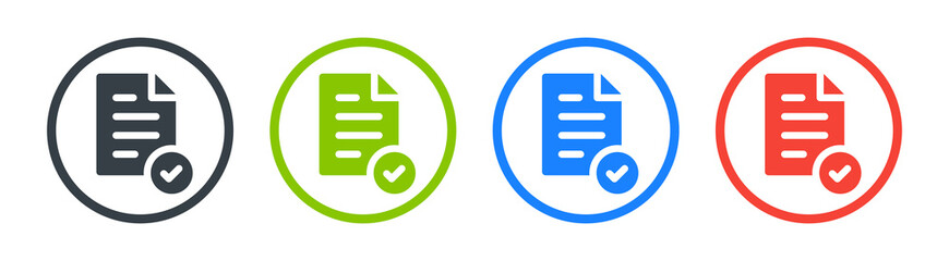 Aufkleber - Approved document icon. Concept of agreement or contract symbol with checkmark, accepted or certified license paper.