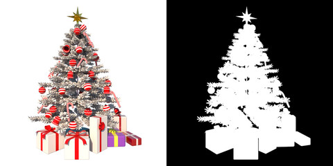 Wall Mural - Christmas tree 5- Front view white background alpha png 3D Rendering Ilustracion 3D