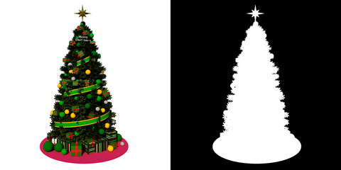 Wall Mural - Christmas tree 8- Front view white background alpha png 3D Rendering Ilustracion 3D