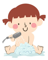 Wall Mural - Kid Girl Clean Private Part Bubbles Illustration