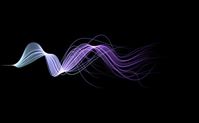 Poster - Vector wave lines flowing dynamic in colors isolated on black background for concept of AI technology, digital, communication, science, music
