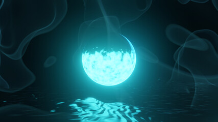 Wall Mural - 3d illustration graphics of plasma energy planet and energy foggy atmosphere, motion graphics.