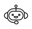 © Elena Pimukova - Chatbot linear icon. Support bot. Cute smiling robot with headset. The symbol of an instant response from the support service. Vector illustration isolated on white background. Editable stroke.