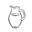 Milk jug outline vector icon. Drawn monochrome beverage water pitcher jug.