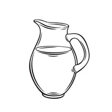 Milk Jug Outline Vector Icon. Drawn Monochrome Beverage Water Pitcher Jug.