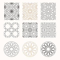 Wall Mural - Set of oriental geometric background. Seamless pattern and circle design elements. Vector illustration