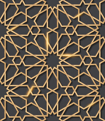 Wall Mural - Gold oriental geometric background, seamless pattern. Vector illustration