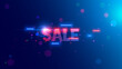 Sale word consist neon lighting letter on blue background in vintage computer tech style. Web banner of cyber monday or black friday sales in internet online shop. promotion discount sign of shopping.