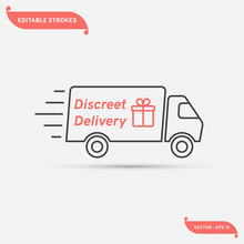Discreet Delivery Icon. Gift Transportation. Vector Illustration, Line Design, Editable Strokes