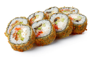 Wall Mural - Japanese sushi tempura roll isolated on white