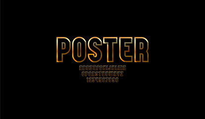 Aufkleber - Golden condensed font, trendy modern alphabet, gold modern Latin letters from A to Z and Arab numbers from 0 to 9, vector illustration 10EPS