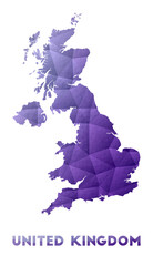 Map of United Kingdom. Low poly illustration of the country. Purple geometric design. Polygonal vector illustration.