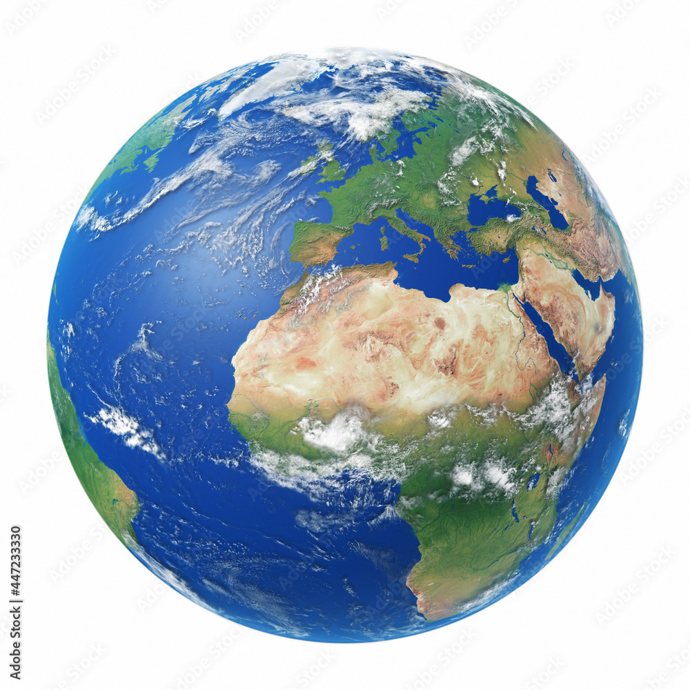 Realistic planet Earth with clouds isolated on a white background ...