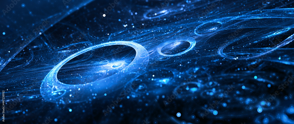 Blue glowing galactic toruses in space - obrazy, fototapety, plakaty 