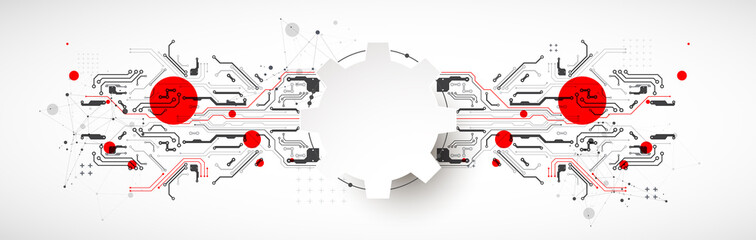 Abstract technology concept. Circuit board, high computer color background. Vector illustration with space for content, web - template, business tech presentation.