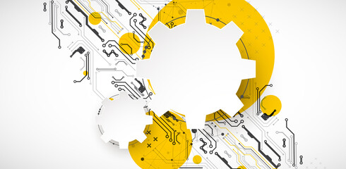 Abstract technology concept. Circuit board, high computer color background. Vector illustration with space for content, web - template, business tech presentation.