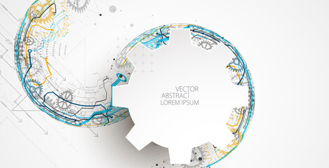 Abstract technology concept. Circuit board, high computer color background. Vector illustration with space for content, web - template, business tech presentation.