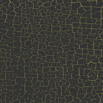 Golden cracked paint texture. Patina scratch golden distress grunge pattern. Exfoliate surface. Vector distressed background with aged effect 
