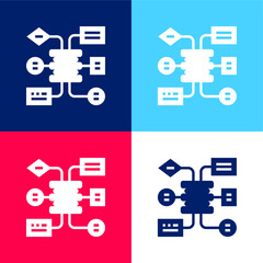 Wall Mural - Algorithm blue and red four color minimal icon set