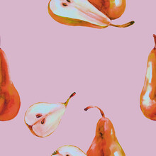 Illustration Of Pear With Drops. Pink Pattern