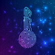 Fingerprint biometric circuit key for identification on hardware and software information system. Abstract futuristic technology background. Vector