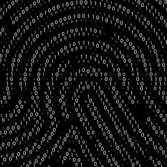 Leinwandbilder - Binary code by fingerprint shape. Cyber security technology. Digital verification information. Vector