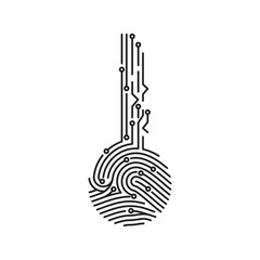 Poster - Circuit fingerprint key. Biometric ID for software or app login. Security system user verification. Vector