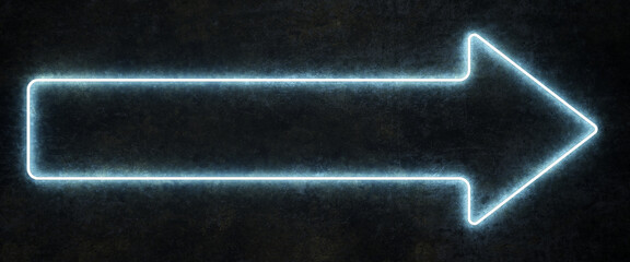 Wall Mural - long neon arrow on black background