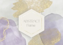 Decorative Postcard With Watercolor Spots, Purple Gray With Gold Elements, Frame