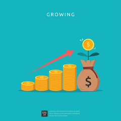 Wall Mural - Business growth illustration for smart investment concept. Profit performance or income with pile coins symbol of return on investment ROI