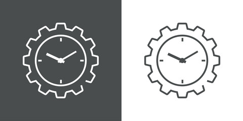 Poster - Icono plano engranaje con esfera de reloj con lineas en fondo gris y fondo blanco