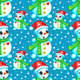 Fototapeta Pokój dzieciecy - Snowmen pattern on a blue background. Snowman with red cap
