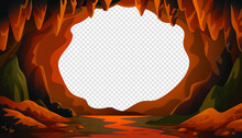 Cave Vector Background, Cartoon Cave Landscape With A Blank Center For Text Vector Illustration In Flat Cartoon Style