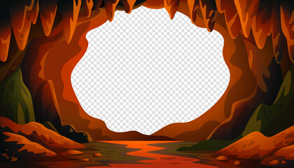 Cave vector background, cartoon cave landscape with a blank center for text Vector illustration in flat cartoon style