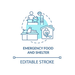 Wall Mural - Emergency food and shelter program concept icon. Humanitarian aid and nutrition in emergency abstract idea thin line illustration. Vector isolated outline color drawing. Editable stroke