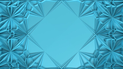 3D abstract geometrical kaleidoscope transformation. Fractal distortion of surface with central place for text. 3d render illustration