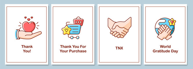 World appreciation day celebration greeting cards with color icon element set. Postcard vector design. Decorative flyer with creative illustration. Notecard with congratulatory message
