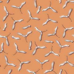 Wall Mural - Seamless pattern with red maple seeds. Seasonal design for wallpaper, background, fabric, textile, packaging.
