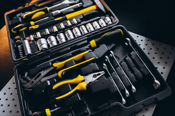 set of tools in a tool kit isolated