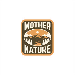 Wall Mural - Mother nature T-shirt design with mountain view illustration and vintage retro style