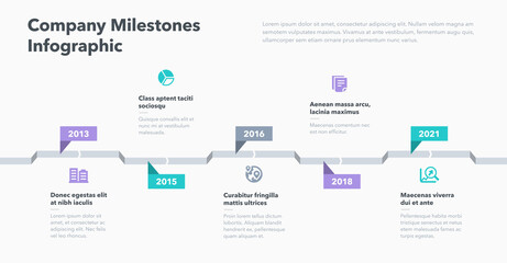 Aufkleber - Simple infographic with five steps for company milestones. Easy to use for your website or presentation.